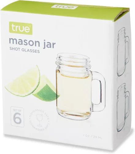 Vista 10 de True Mason Jar - Vasos de chupito, reutilizables en forma de mini tarro Mason con asas, vasos de chupito para fiesta, juego de 6, 1 oz.