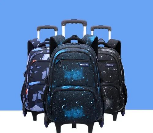 Vista 7 de Mochila escolar con ruedas con estampado de galaxias para niños de primaria, 3 piezas, estilo B-galaxia-negro, Viajar