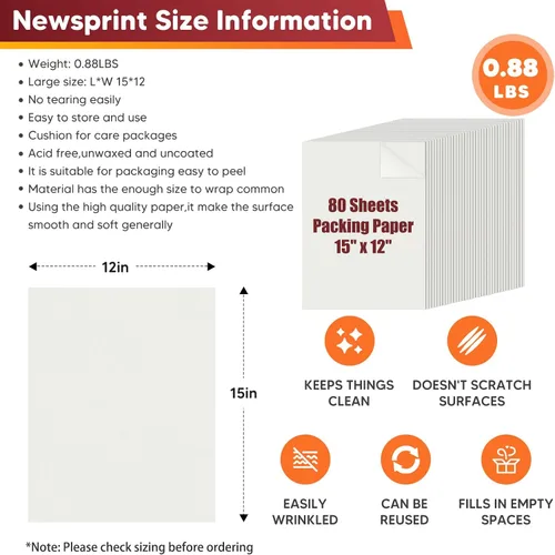 Vista 2 de Hojas de papel de embalaje de 15" x 12" para suministros de mudanza, papel de periódico para cajas de mudanza, papel de envoltura para mudanza