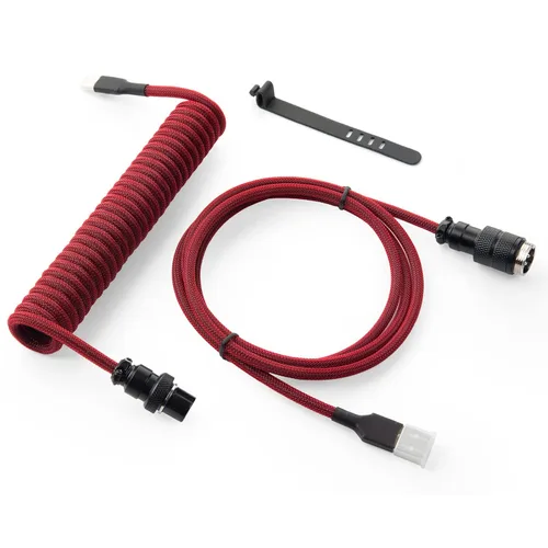 Vista 10 de GUNMJO Pro Cable USB C en Espiral Personalizado para Teclado de Juegos, Cable de Teclado Mecánico de Doble Funda con Aviador Metálico Desmontable