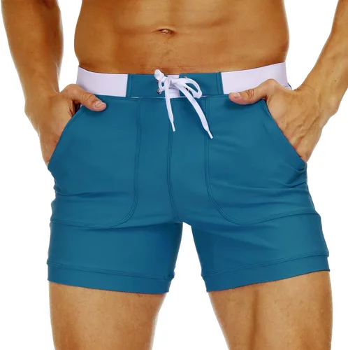 Vista 2 de MAGNIVIT Traje de baño para hombre, color liso, básico, largo, deportivo, con bolsillos