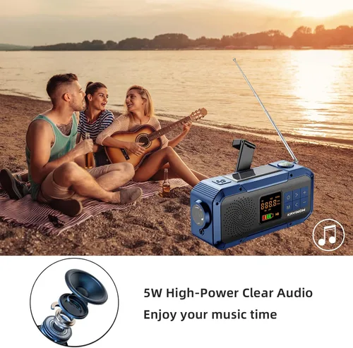 Vista 7 de Radio de emergencia portátil con AM FM NOAA, altavoz Bluetooth, batería recargable de 2000 mAh, carga solar de manivela USB-C, calidad de sonido Azul