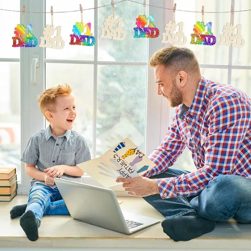 Vista 7 de Adornos de Madera DAD para Pintar, Decoración de Fiesta de Cumpleaños del Día del Padre, Recortes Sin Terminar, 24 Piezas de 3.5 x 3 Pulgadas, Blanco