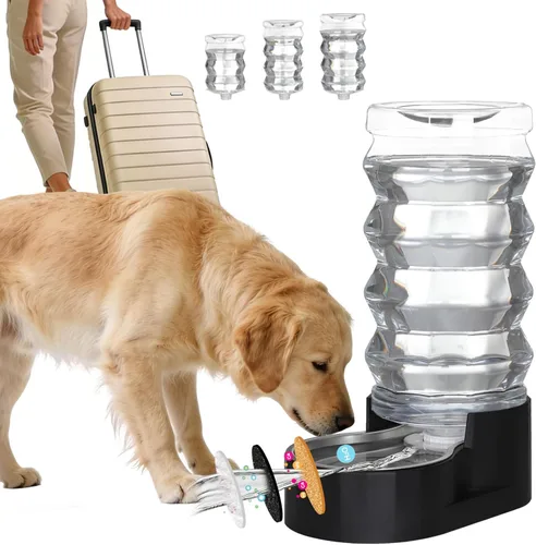 Vista 8 de RIZZARI Dispensador de agua grande para perros: 8L de gravedad elevada en negro, dispensador automático de acero inoxidable con cepillo
