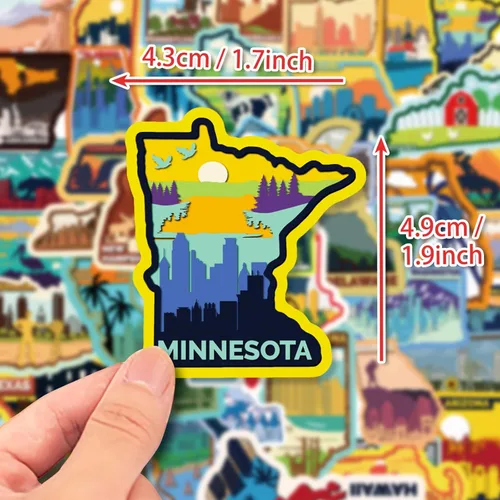 Vista 4 de 50 calcomanías de mapa de Estados Unidos, calcomanías de vinilo impermeables para equipaje, botella de agua, laptop, patineta, bicicleta, cuadernos