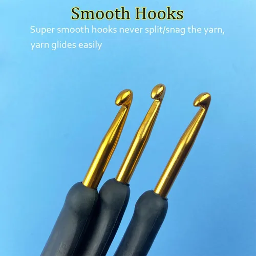 Vista 2 de Juego de ganchos de ganchillo ergonómicos, agujas de ganchillo de silicona y agujas de tejer para manos artríticas, mangos de ganchillo de agarre