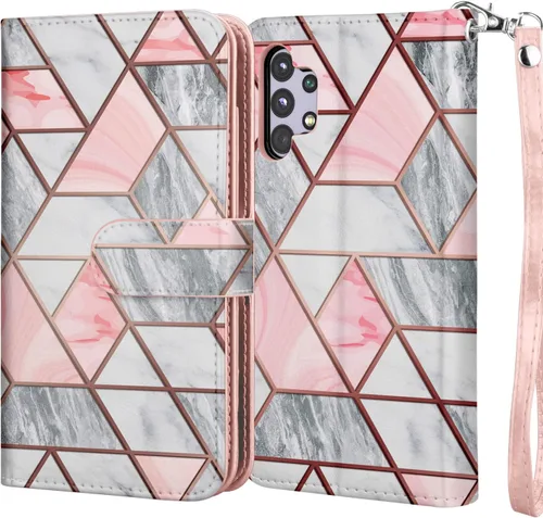 Vista 21 de Njjex Funda para Samsung Galaxy A32 5G, para Galaxy A32 5G, [9 ranuras para tarjetas] Funda de piel sintética para tarjetas Folio Flip [desmontable]