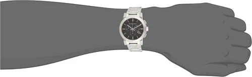 Vista 6 de BURBERRY Reloj de pulsera de acero inoxidable con cuadros grandes BU9351 para mujer, PlataNegro, Cronógrafo