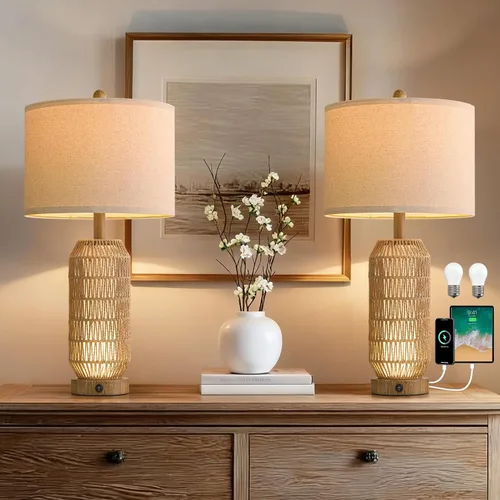 Vista 14 de OYEARS Lámparas de mesa de 22.5" para sala de estar, juego de 2 lámparas boho para dormitorios, lámpara de mesita de noche para veladores, lámpara