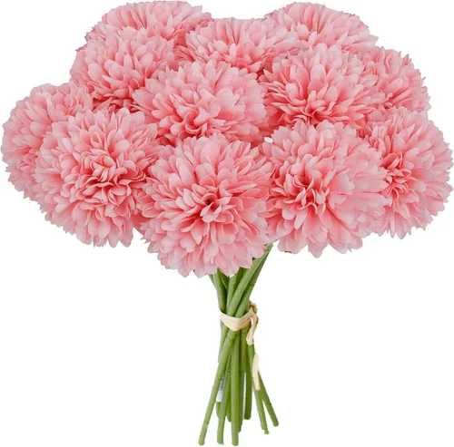 Vista 23 de Mandy's Crisantemo negro – 12 piezas de flores artificiales para centro de mesa del hogar, decoración de primavera y verano, flores de seda