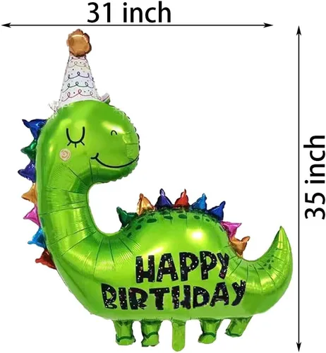 Vista 2 de Globos grandes de dinosaurio verdes, 2 piezas de 35 pulgadas, globo de cumpleaños de dinosaurio