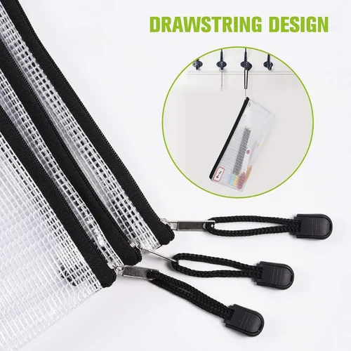 Vista 9 de Tamaño A4/B8, bolsas de malla de plástico con cremallera, carpetas de archivos de documentos resistentes al desgarro, bolsa organizadora