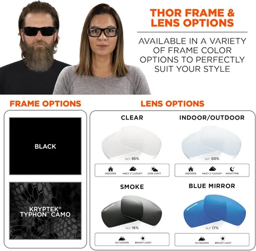 Vista 6 de Ergodyne Skullerz Thor - Gafas de sol de seguridad, montura negra, lente de espejo azul