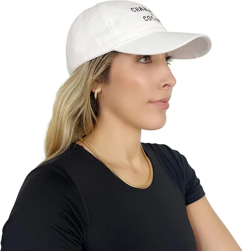Vista 2 de Gorro unisex bordado blanco champán y cocaína para adultos, 100% algodón con espalda ajustable, perfecto para regalo divertido, Blanco