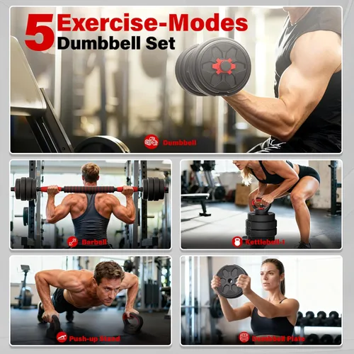 Vista 4 de KEY2FUN Mancuernas ajustables, juego de pesas libres de 22/33/44/66/88 libras con conector, juego de pesas 4 en 1 utilizado como pesas rusas, barra