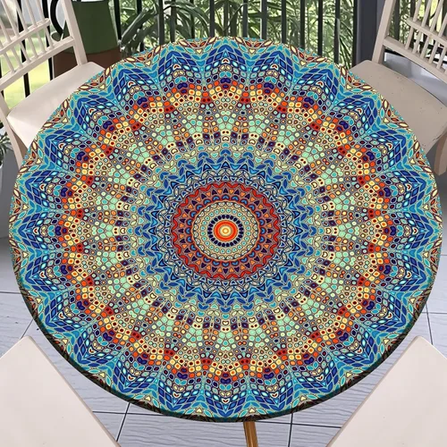 Round Fitted Tablecloth with Elastic Outdoor Table Cover Round Elastic Tablecloths for Tables Waterproof Wipeable Table Cloths for