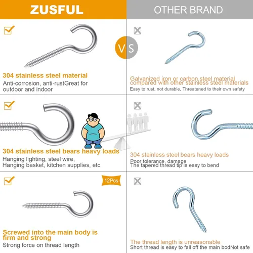 Vista 5 de Paquete de 6 ojos de tornillo de acero inoxidable 304 de 3.2 pulgadas, ganchos de rosca resistentes para soporte de hamaca, techo interior y exterior