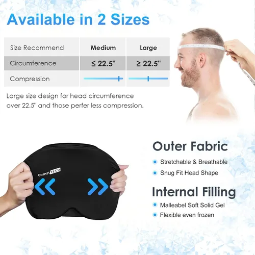 Vista 4 de ComfiTECH Paquete de Hielo para Cabeza, Envoltura de Sombrero de Gel de Enfriamiento, Grande, Negro