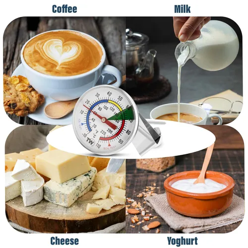 Vista 8 de Termómetro de leche para vaporizar leche - Ideal como termómetro de temperatura de café con sonda de acero inoxidable de 175 mm y clip para café