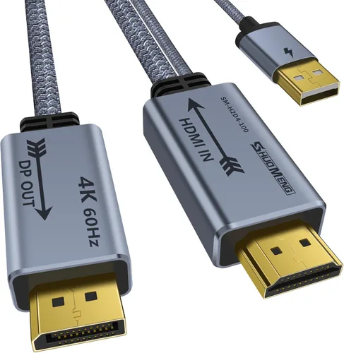 Vista 7 de Adaptador HDMI a DisplayPort 4K a 60Hz, convertidor HDMI 2.0 a DP 1.2, alimentado por USB, cable de 0.65 pies, unidireccional, compatible con PS5