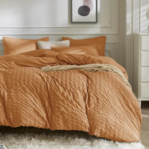 Vista 20 de JELLYMONI Funda de Edredón Azul Bebé Tamaño Twin, Juego de Ropa de Cama de Microfibra Lavada de 3 Piezas, Juego de Funda de Edredón Seersucker Suave