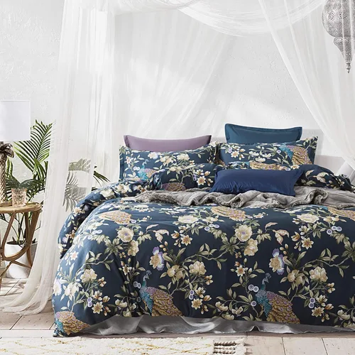 Vista 6 de Eikei Oriental Garden Majestic - Juego de ropa de cama de algodón de fibra larga de 3 piezas (cítrico, Queen)