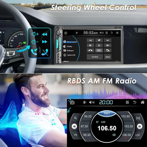 Vista 6 de Estéreo de coche Bluetooth de doble din: receptor de audio de coche con pantalla táctil LCD de 7 pulgadas - Mirrorlink MP5 Radio para coche con AM