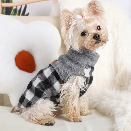 Vista 14 de Chaleco de forro polar con estampado a cuadros rojos, suéter de invierno para mascotas para perros pequeños, niños y niñas, suéter cálido