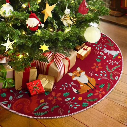 Vista 2 de Falda de árbol de Navidad de 36 pulgadas, animales del bosque, decoración de falda de árbol de Navidad para casa de campo, rústico, Navidad