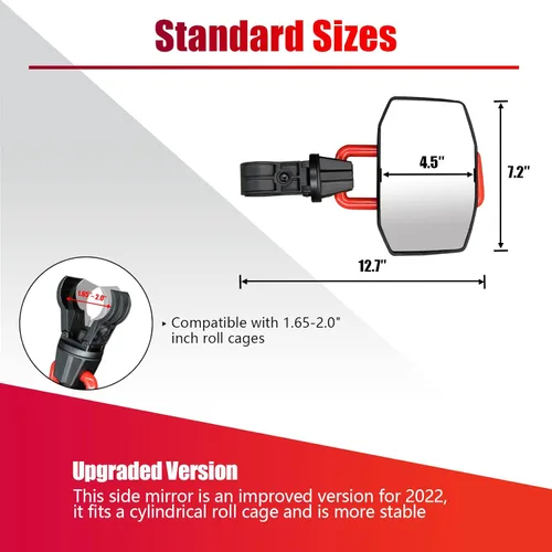 Vista 3 de Espejos laterales UTV para jaula antivuelco de 1.65 a 2 pulgadas, soporte sólido de aluminio, nuevos espejos UTV 2023, ángulo de visión