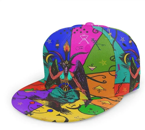 antkondnm Abstract Pattern On Occult Theme Flat Bill Brim Cap, Cool Hip Hop Trucker Hat Men Women Adjustable Baseball Caps