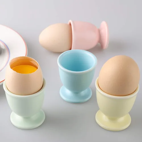 Vista 4 de Juego de 4 vasos de porcelana para huevos de cerámica para huevos duros suaves para desayuno