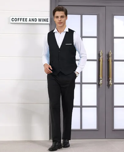 Vista 4 de Vestido formal para hombre, de negocios, ajustado, sin mangas, chaqueta de traje, chaleco chaleco