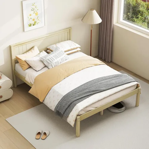 Vista 11 de KOMFOTT Marco de Cama de Madera Tamaño Twin con Cabecero, Marco de Cama de Madera Maciza con Soporte de Listones, Almacenamiento Debajo de la Cama