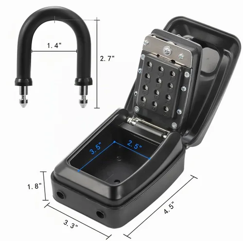 Vista 2 de Cididu Caja de bloqueo de llave para exterior, caja de seguridad impermeable con combinación de botón de 12 dígitos y grillete extraíble, llaves