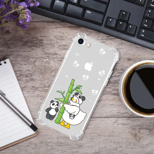 Vista 6 de Linda funda de teléfono de pato y panda compatible con iPhone 7/8/SE 2020, diseño de animales transparentes de poliuretano termoplástico suave