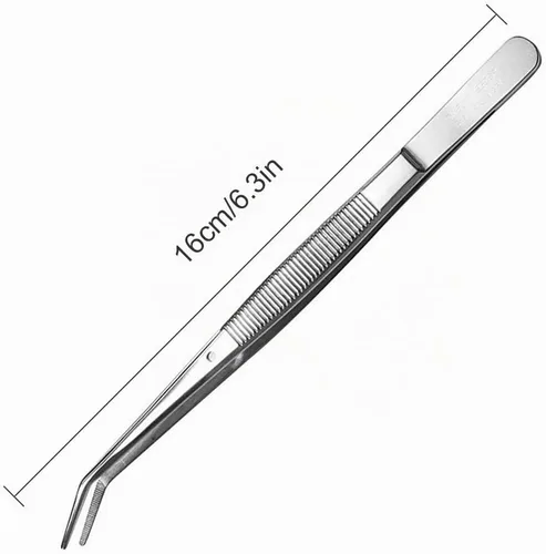 Vista 4 de Pinzas de acero inoxidable, con punta dentada curvada, pinzas multiusos para máquina de coser, pinzas para reparación de manualidades