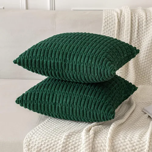 Vista 175 de MIULEE- Juego de 2 fundas de pana suave para cojín; diseño a rayas estilo bohemio, moderno, rural; decoración costera p/verano, hogar, sala de Azul