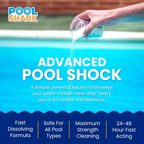 Vista 2 de POOL SHARK Choque de Piscina de Hipoclorito de Calcio al 68% - Paquete de 12 Gránulos de Cloro - Bolsas de 1 lb - Choque de Piscina para Tratamiento