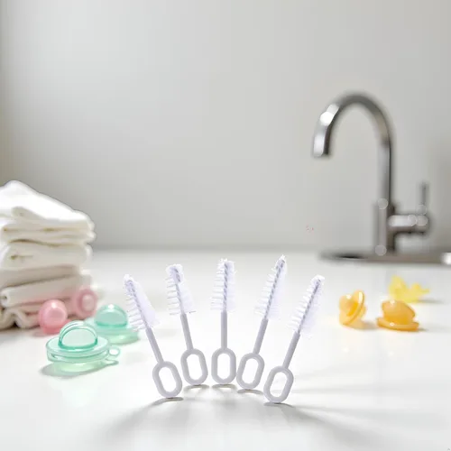 Vista 7 de Juego de 10 piezas de limpieza de chupete blanco, limpiador de pezones, cepillo de pezones, herramientas de limpieza profesionales de cerdas de alta