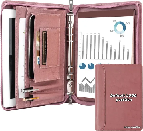 KISSKI - Cartera rosa personalizada para mujer, logotipo personalizado, carpeta de planificador A5, 6 anillos, organizador de folio, regalos
