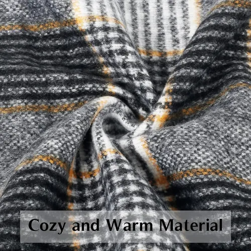 Vista 4 de HH HOFNEN Bufanda de invierno para mujer, bufanda clásica a cuadros con borlas, chal grande, bufandas de gran tamaño, manta suave y cálida