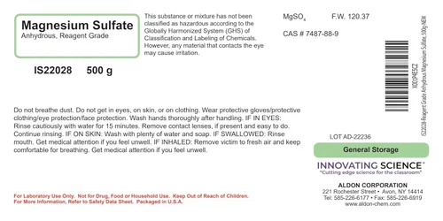 Vista 2 de Sulfato de magnesio anhidro de grado reactivo, 17.64 oz - The Curated Chemical Collection