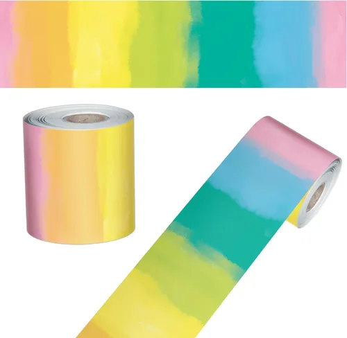 Vista 15 de Carson Dellosa Kind Vibes - 65 pies de bordes para tablón de anuncios de arcoíris, 1 rollo de ribete bohemio para pizarra rodante, corcho