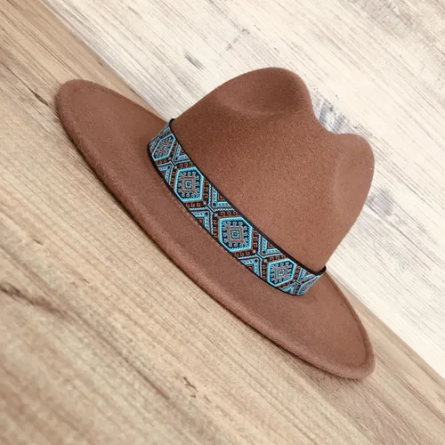 Vista 4 de Banda de sombrero estilo occidental turquesa, marrón y negro, sombrero de vaquero, cinturón ajustable de sombrero Fedora, bandas de sombrero