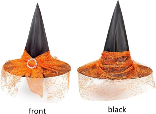 Vista 5 de Sombrero de bruja para disfraz de Halloween con encaje y diamantes de imitación, accesorio de disfraz de bruja para Halloween, fiesta de Navidad
