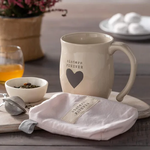 Vista 3 de DEMDACO Taza de café de cerámica con corazón de hermanas para siempre, crema inspiradora de 16 onzas