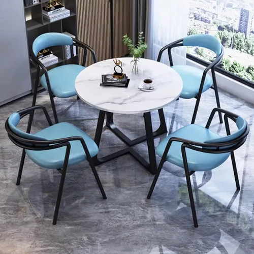 Vista 14 de YVYKFZD Round Kitchen Dining Table Set, Office Reception Room Club Table and Chairs Combination, Simple Conference Table Coffee Table, Small Dark