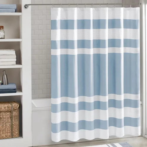 Vista 26 de Cortina Madison Park Spa Waffle de ducha con tela combinada y tratamiento 3M Scotchgard para control de humedad, decoración moderna para el baño