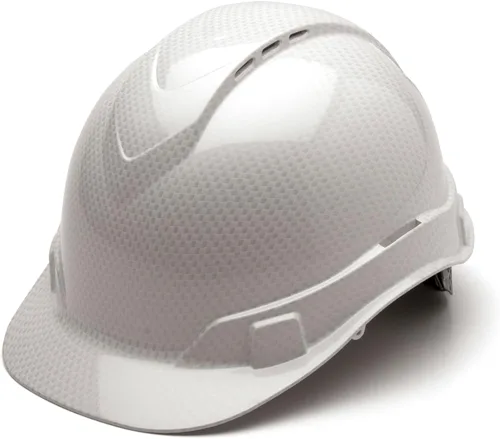 PYRAMEX Ridgeline Cap Style Hard Hat, Vented, 4-Point Ratchet Suspension, Shiny White Graphite Pattern